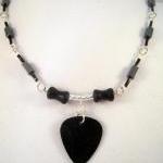 Necklace, Wood Guitar Pick Painted Black On A..