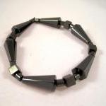 Bracelet, Hematite Beads On Black Stretch Cord,..