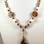 Necklace, Jasper Beaded Necklace With Dangling..