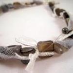 Necklace, Botswana Agate Gemstone Necklace, Wire..