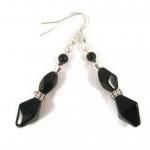 Earrings, Black Obsidian Gemstone Dangle Earrings..
