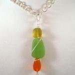 Necklace, Wire Wrapped Beach Glass, Green Yellow..