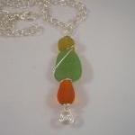 Necklace, Wire Wrapped Beach Glass, Green Yellow..