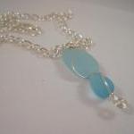 Necklace, Wire Wrapped Pendant With Light Blue..