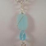 Necklace, Wire Wrapped Pendant With Light Blue..