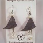 Earrings, Flower Earrings, Lucite Black Lily..