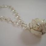 Necklace, Large Round White Turquoise Gemstone..