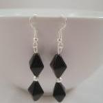 Earrings, Dangle Diamond Black Obsidian Stones On..