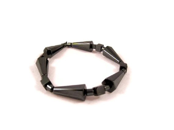 Bracelet, Hematite Beads On Black Stretch Cord, Stretchy Bracelet With Metallic Grey Hematite, Unisex