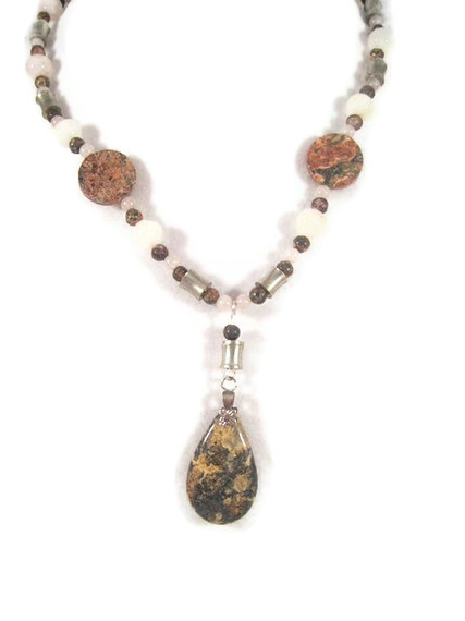 Necklace, Jasper Beaded Necklace With Dangling Jasper Teardrop Pendant