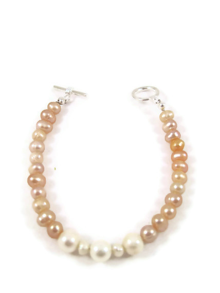 Bracelet, Freshwater Pearls Cream, Dyed Freshwater Pearls Pink Peach, Pearl Bracelet